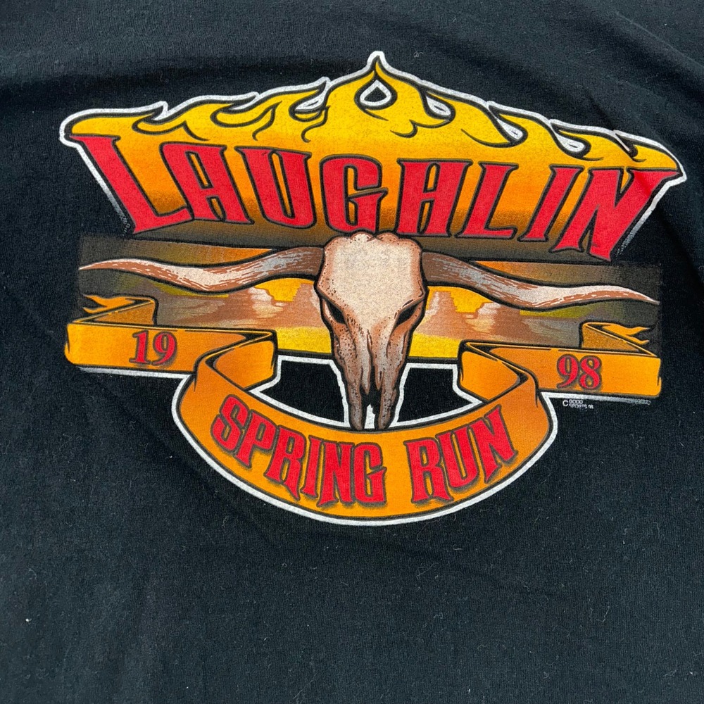 90s Vintage Biker Graphic Tee Mens 2XL Laughlin Spring Run Longhorn Nevada‎ - Picture 5 of 9